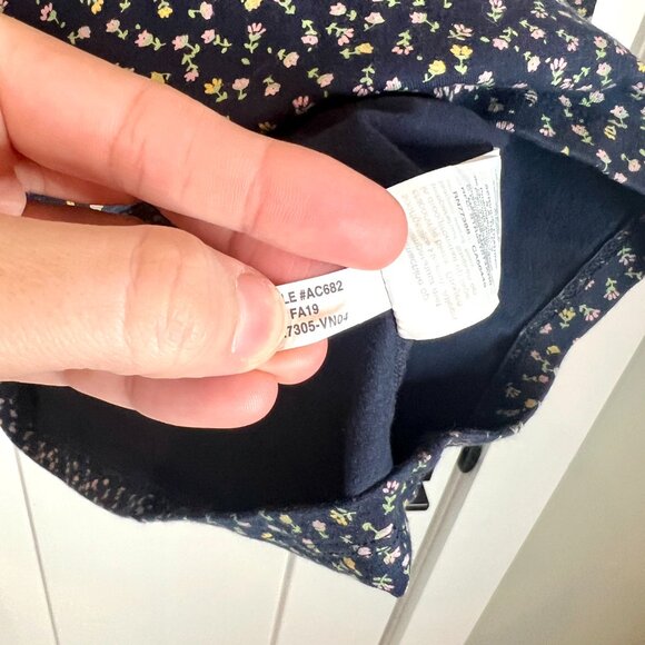 J. Crew Navy Blue Micro Floral Square Neck Long Sleeve Cottagecore Tee Small - Picture 7 of 8